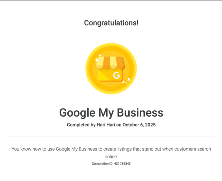 My Certified Freelance Achievements freelance digital marketing services in Thrissur.